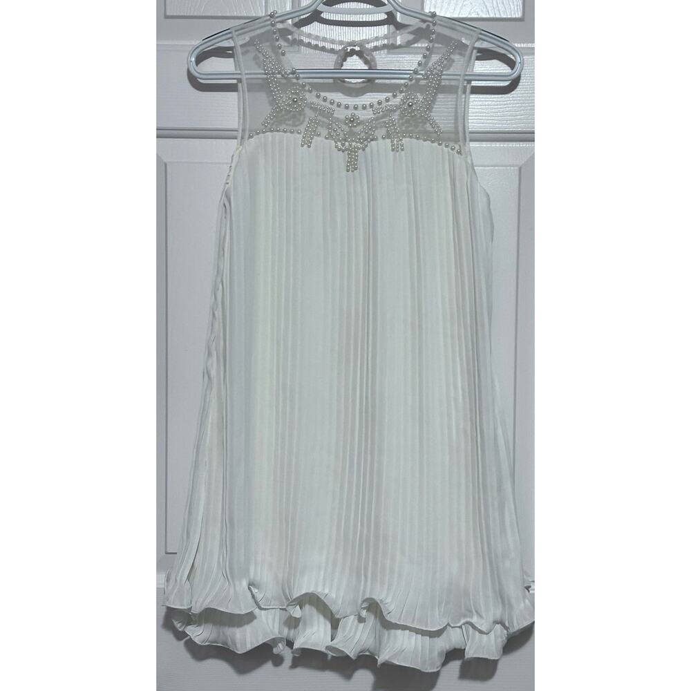 Lala & Erina Los Angeles Girl's Cream Dress Embellished‎ Pearl Neckline Size 12